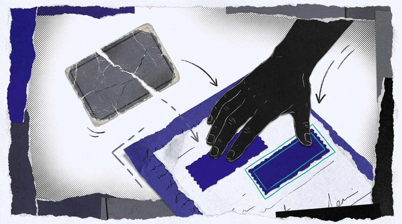 Illustration of an old cracked stamp falling away as two new stamps are pressed down together, representing AIFMD II replacing the old FATF test with two new eligibility conditions.